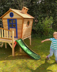 Wooden Tower Playhouse with Slide and Ladder