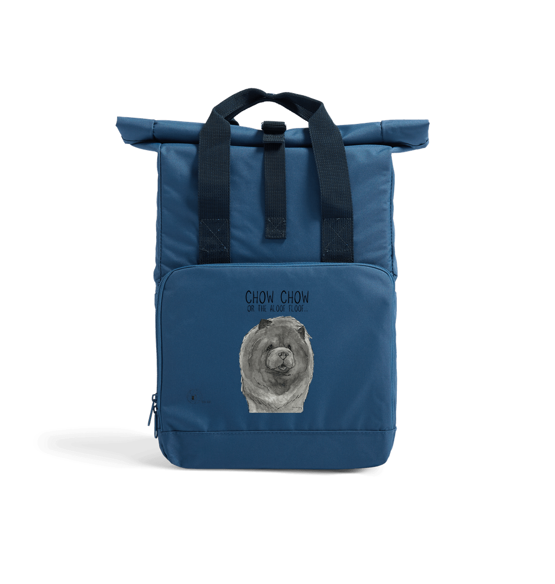 Blue Chow Chow Chic: Aloof Floof Roll-Top Backpack