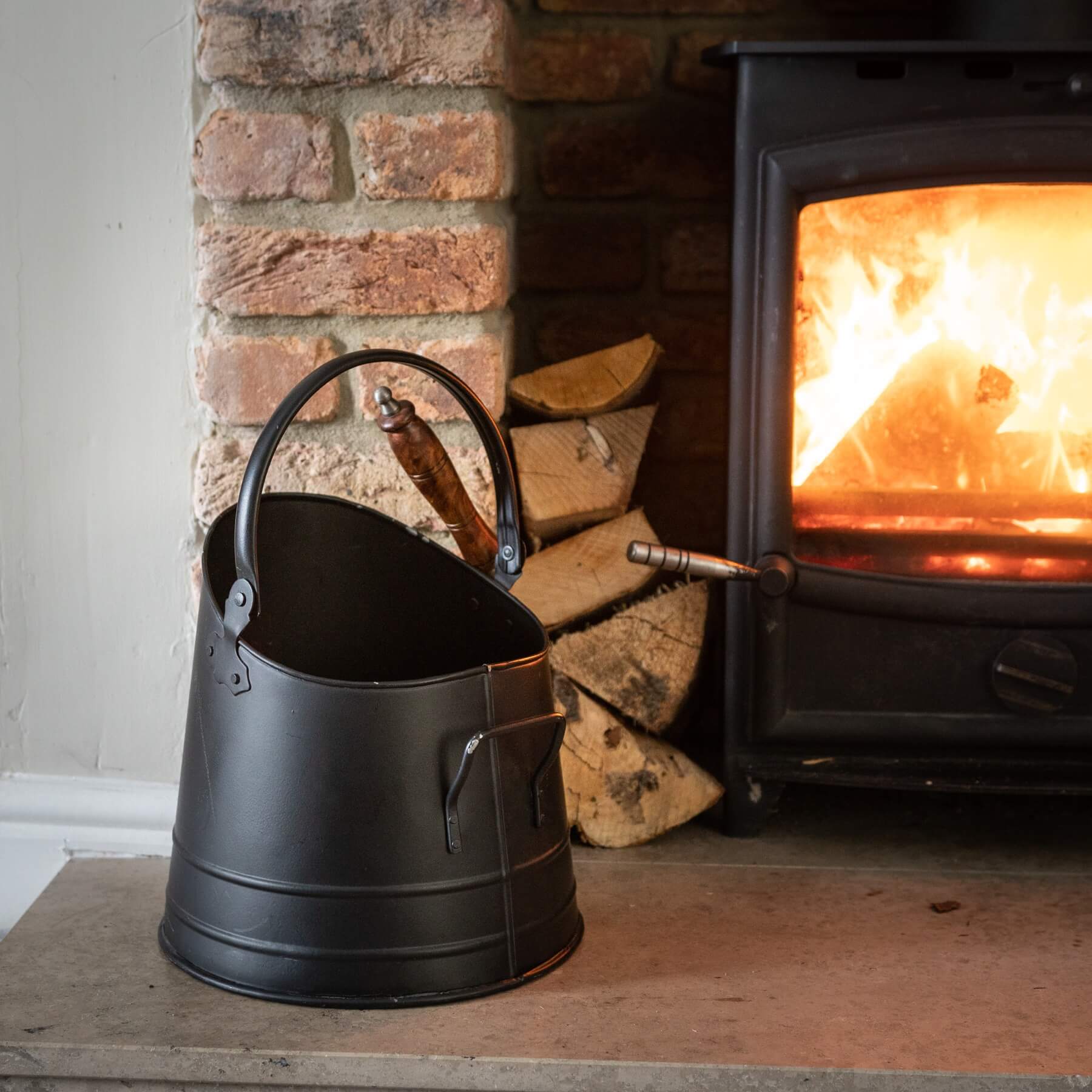 Premium Black Coal Bucket with Teak Handle &amp; Shovel | Durable &amp; Stylish