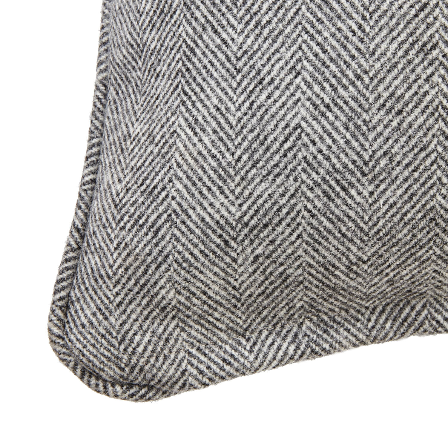 Grey Herringbone Wool Cushion with Piped Edges