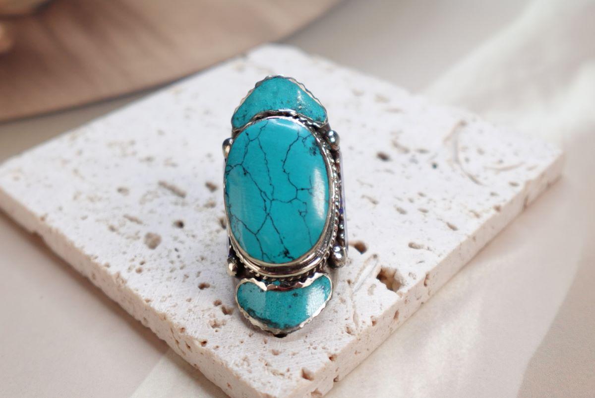 Tibetan Silver Mosaic Ring – Turquoise, Coral, Amber &amp; Lapis