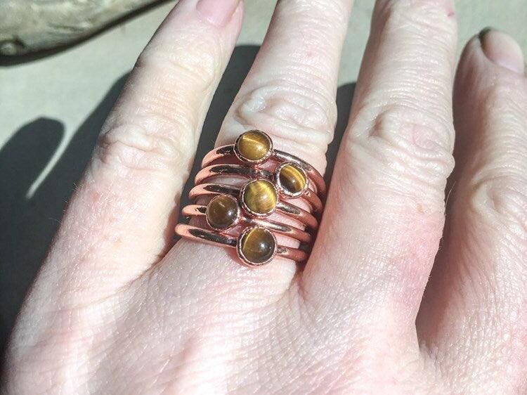Copper Tiger Eye Ring - Stacking Boho | Handmade by Blackbird &amp; Sage