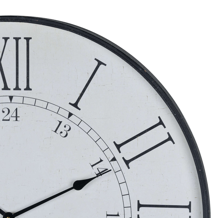 Large white wooden station clock with Roman numerals and embossed detailing, 80cm diameter by Sostter at brixbailey.com