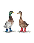 Ducks in wellies hand painted greetings card