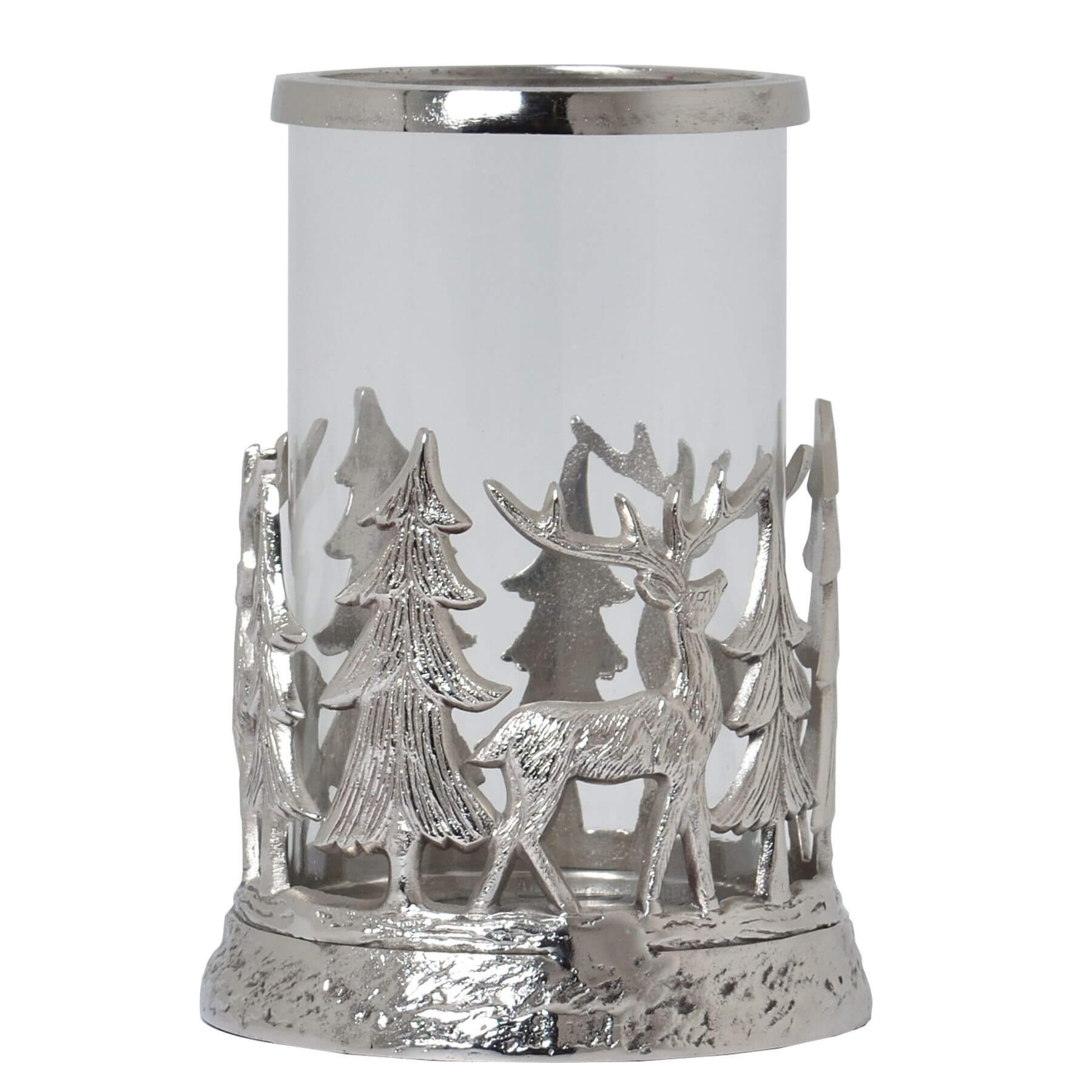 Vintage Silver Stag Hurricane Lantern | Rustic Outdoor Decor