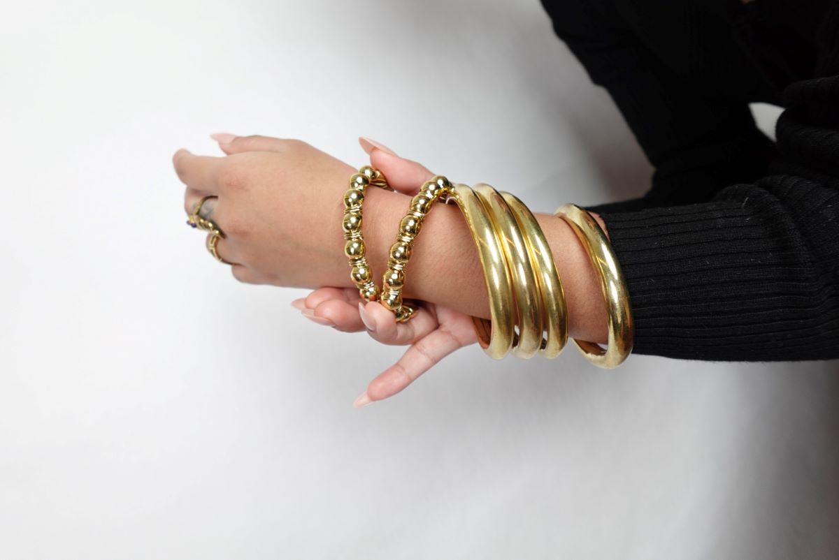 Beaded Orb Adjustable Brass/Silver Cuff