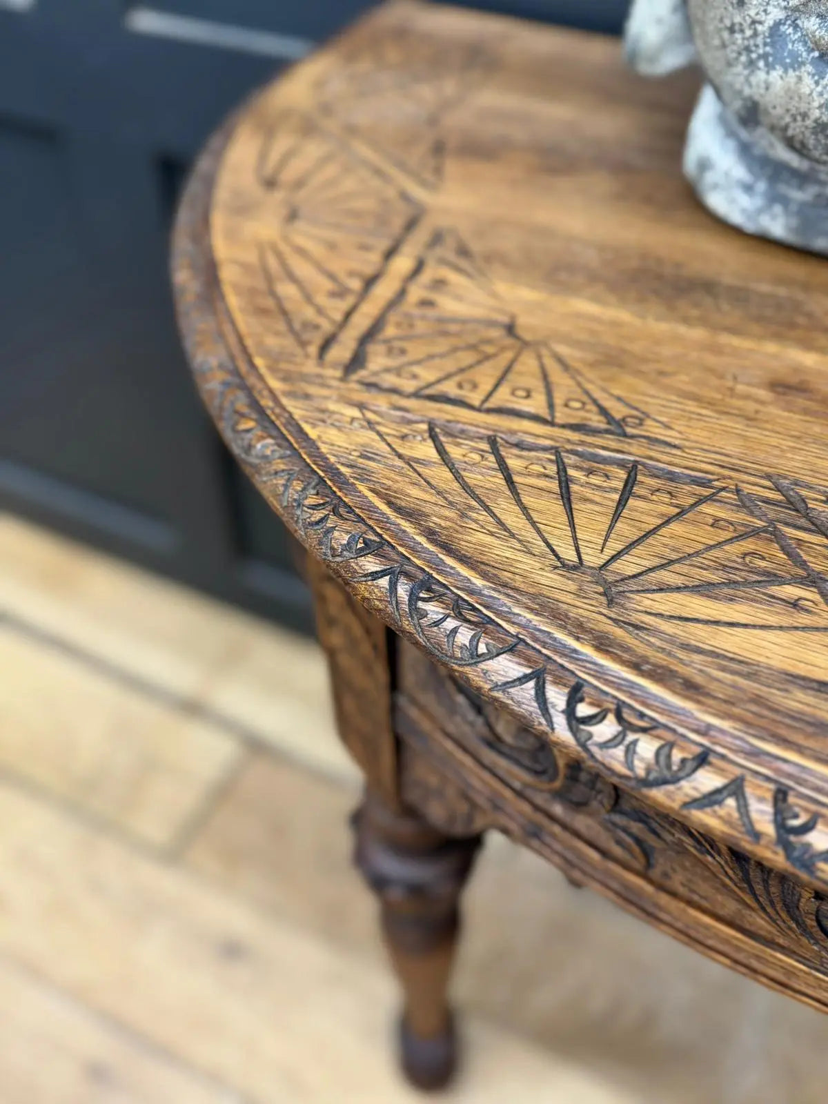 Antique Carved Oak Side Table Console Table Hall Table Drawer Desk Furniture