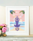 Be Happy Mindfulness Yoga Vintage Retro Quote Poster