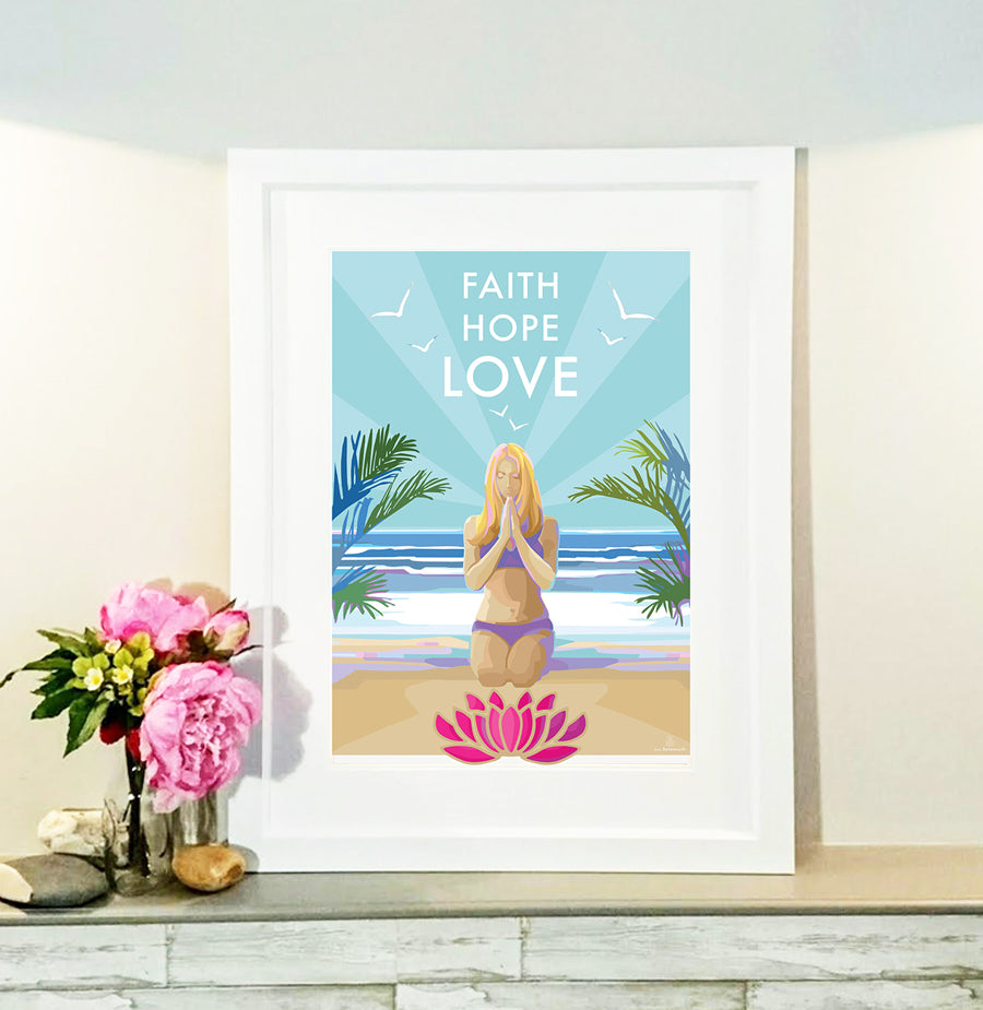 Faith Hope Love Vintage Yoga Mindfulness Poster