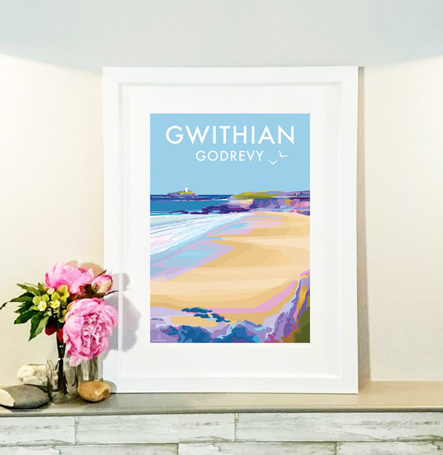 Gwithian and Godrevy Vintage Travel Poster Print