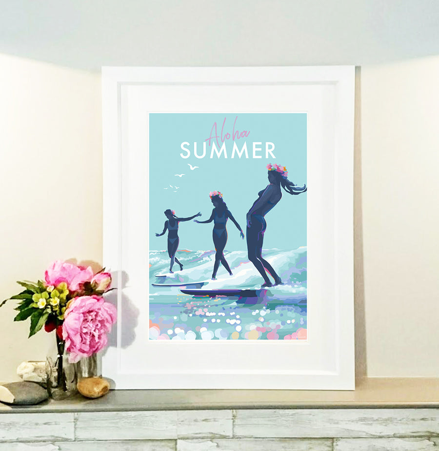 Aloha Summer Vintage Surfing Poster