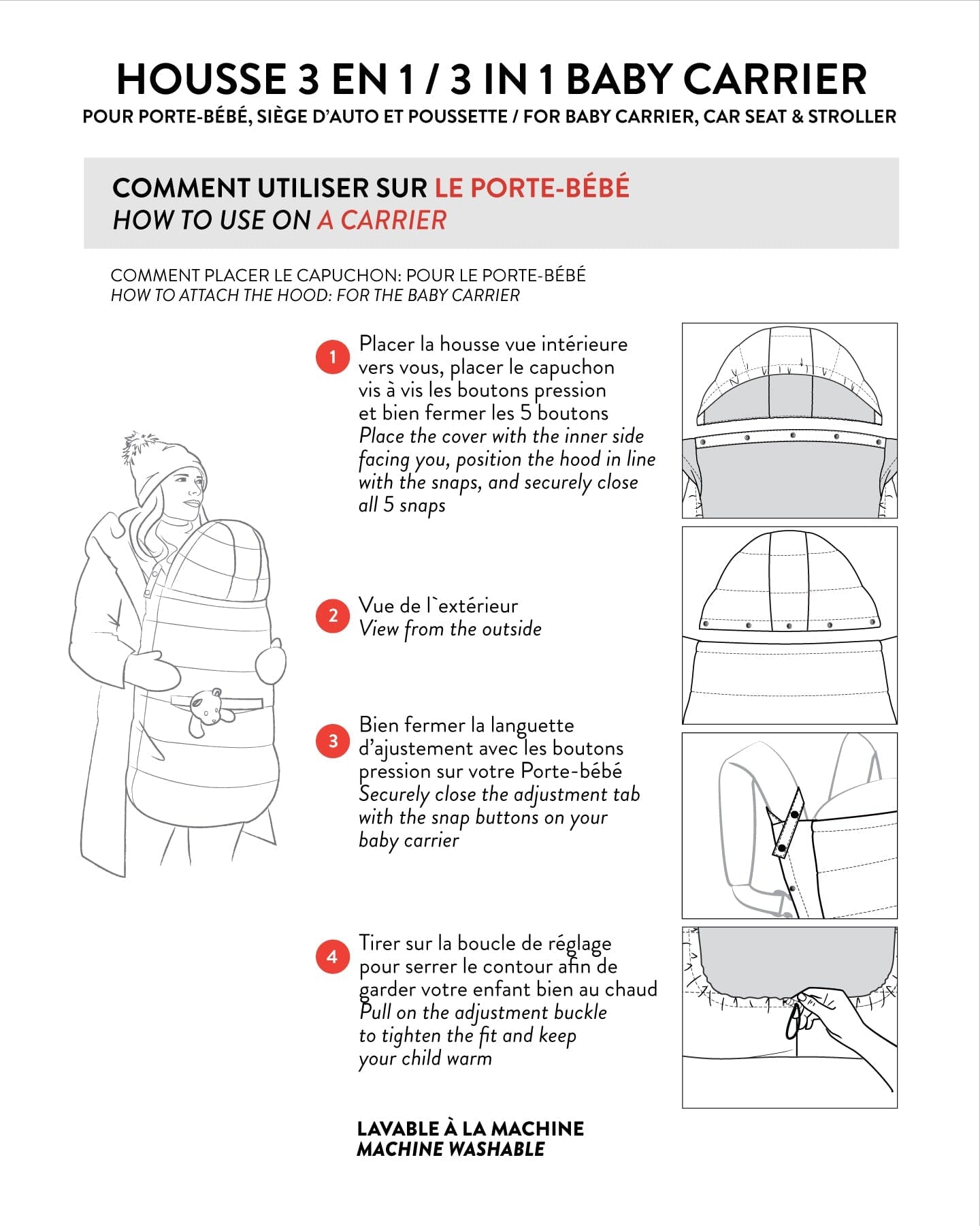 3-In-1 Multifunction Cover For Car Seat, Stroller, And Baby Carrier In Black-3