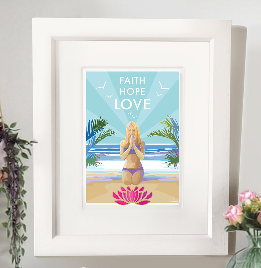 Faith Hope Love Vintage Yoga Mindfulness Poster