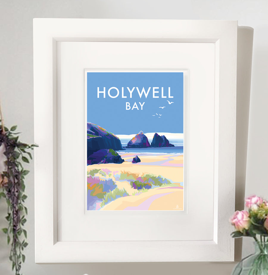 Holywell Bay Seaside Travel Poster Print
