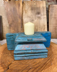 Rustic Church Candle Holder / Indian Pillar Base Holder / Farmhouse Decor Blue
