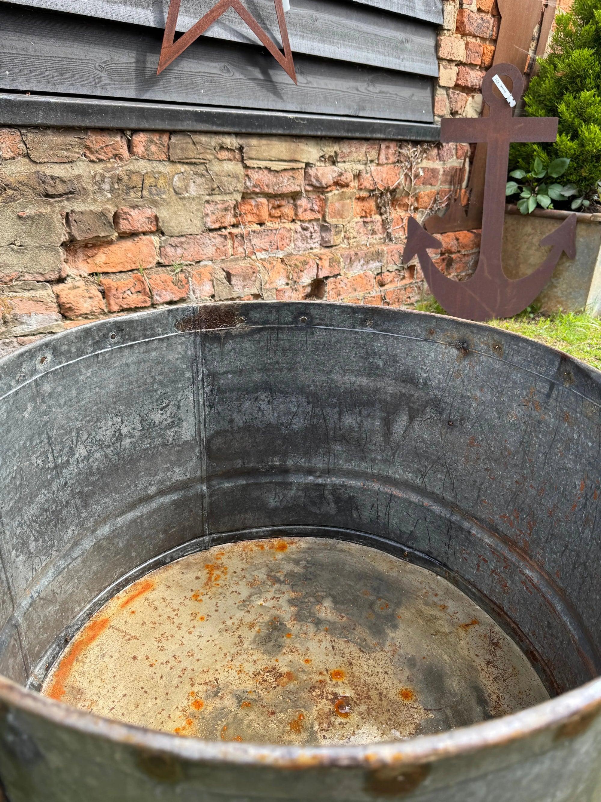 Vintage Galvanised Metal Round Garden Planter Tub Rustic Outdoor Pot