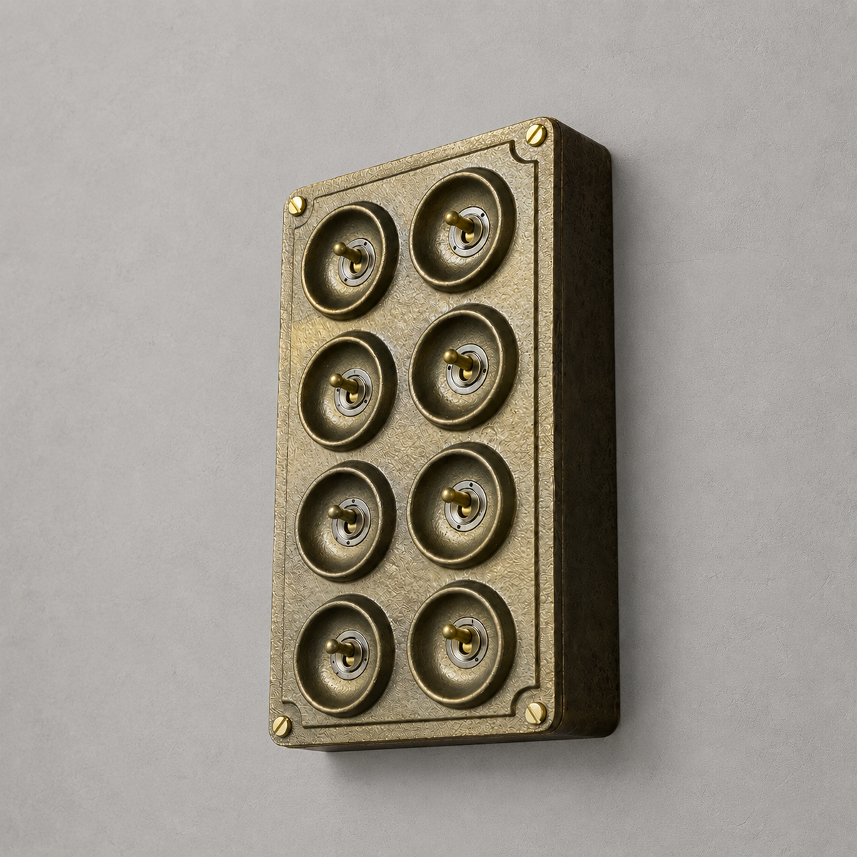 8 Gang 2 Way Antique Brass Cast Metal Toggle Light Switch