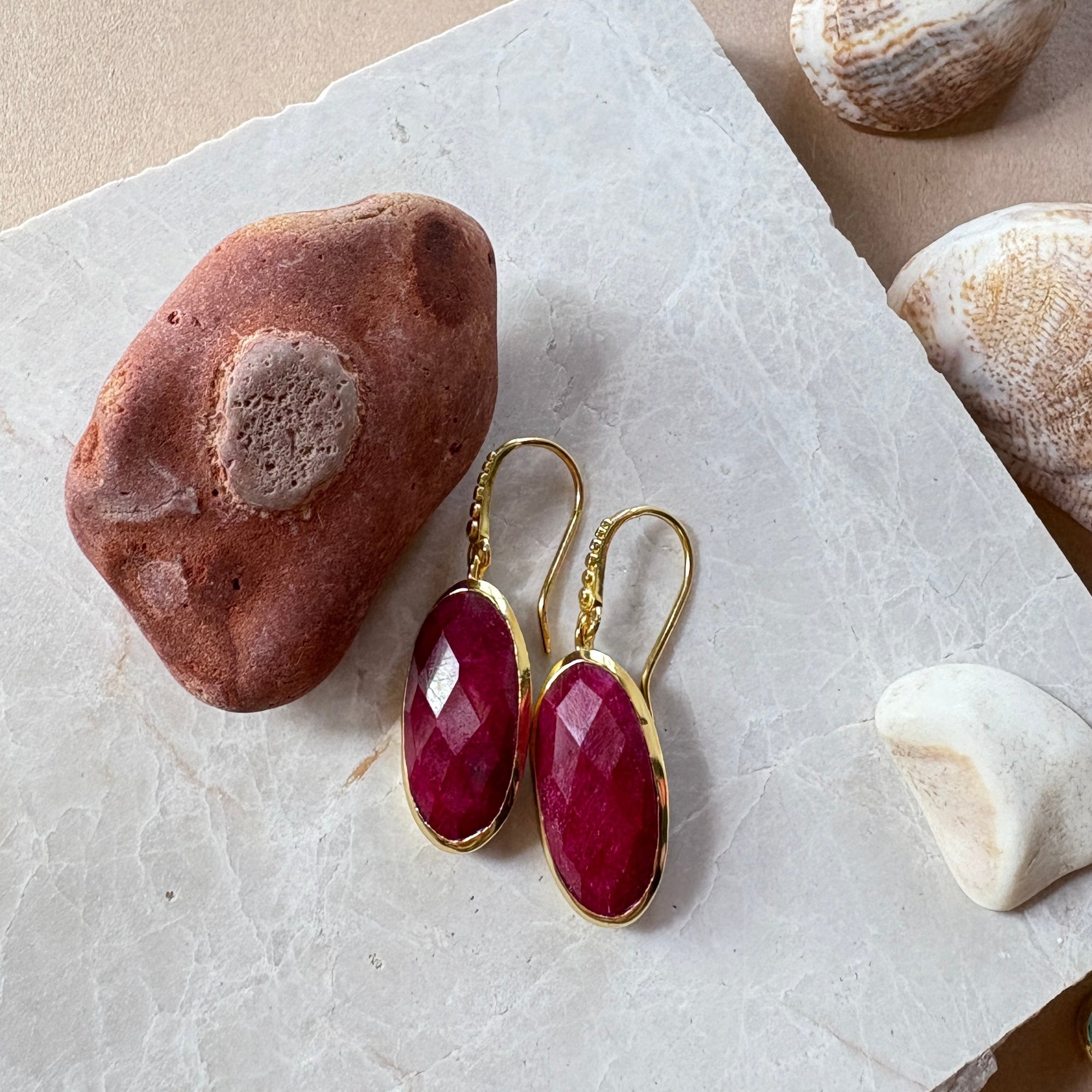 Oval Ruby Drop Earrings in 22 Karat Gold