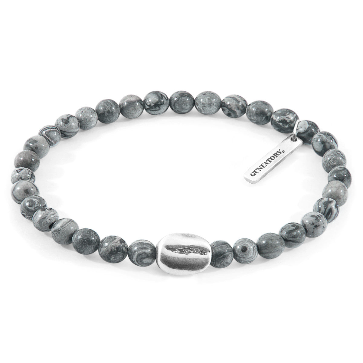 Grey Jasper GUSTATORY Coffee Bean Silver and Stone Bracelet