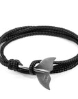 Black Think Ocean Big Whale Silver and Rope Bracelet
