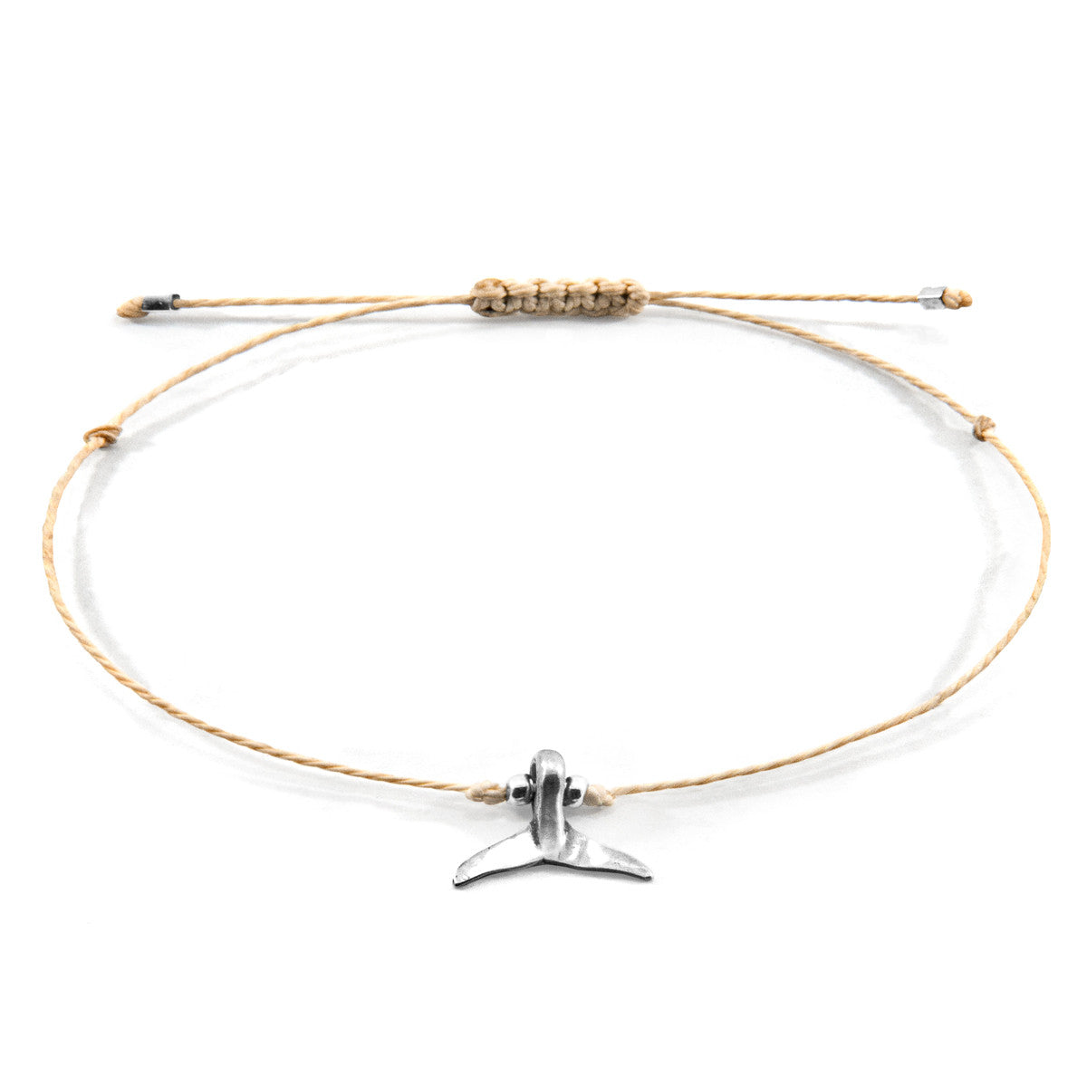 Sand Brown Think Ocean Mini Whale Silver and Rope Macrame Bracelet
