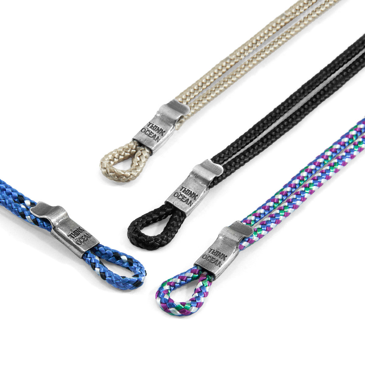 Multicoloured Think Ocean Signature Silver and Rope Bracelet