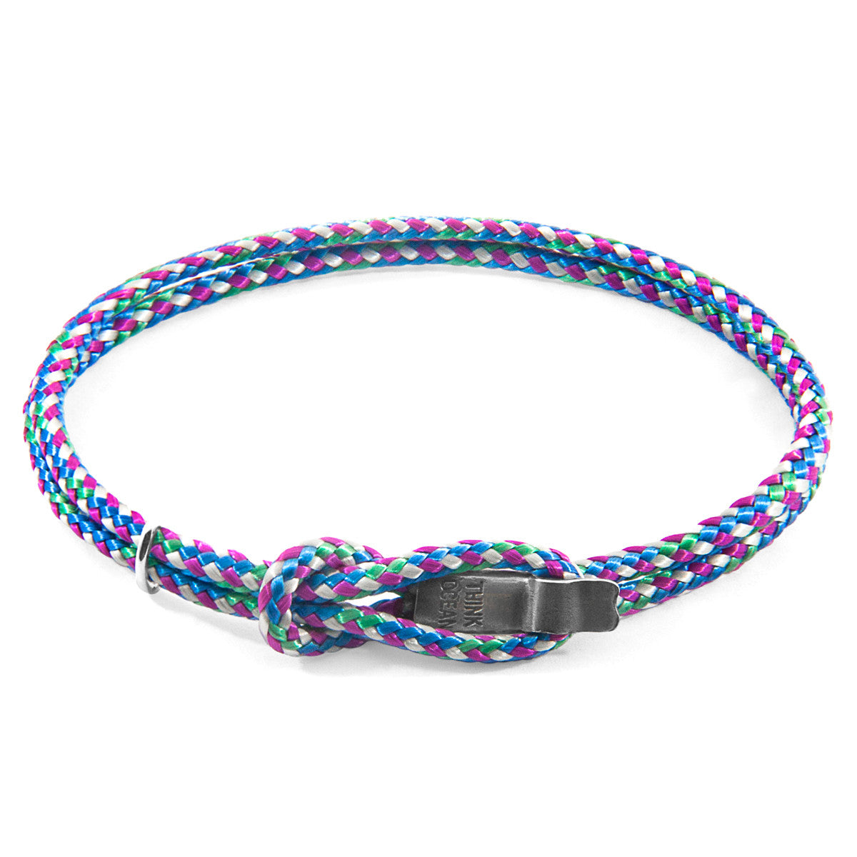 Multicoloured Think Ocean Signature Silver and Rope Bracelet