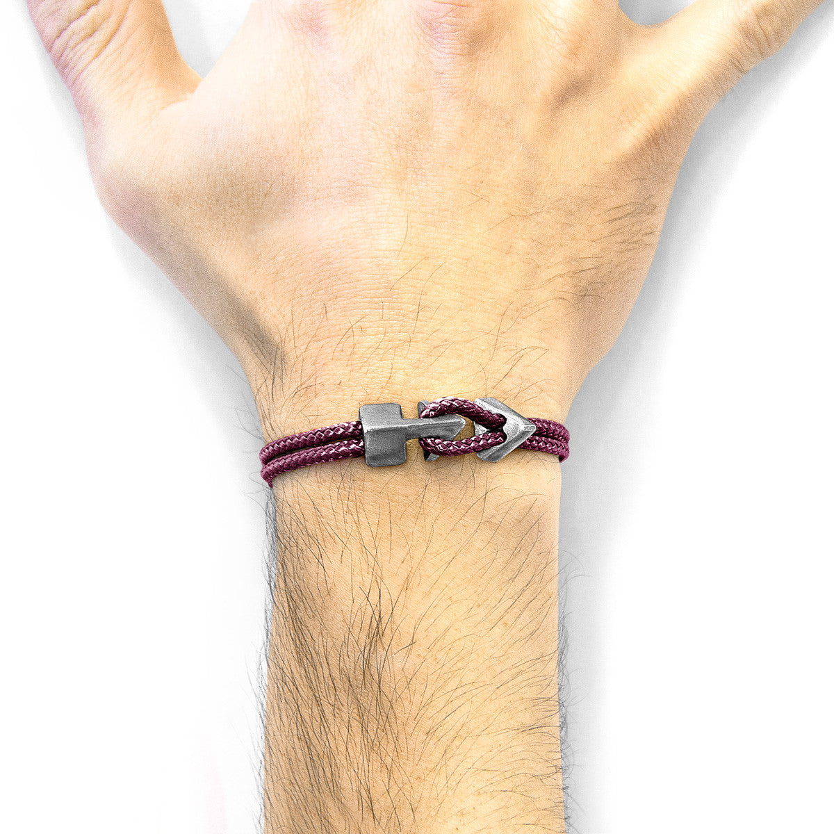 Aubergine Purple Brixham Silver and Rope Bracelet