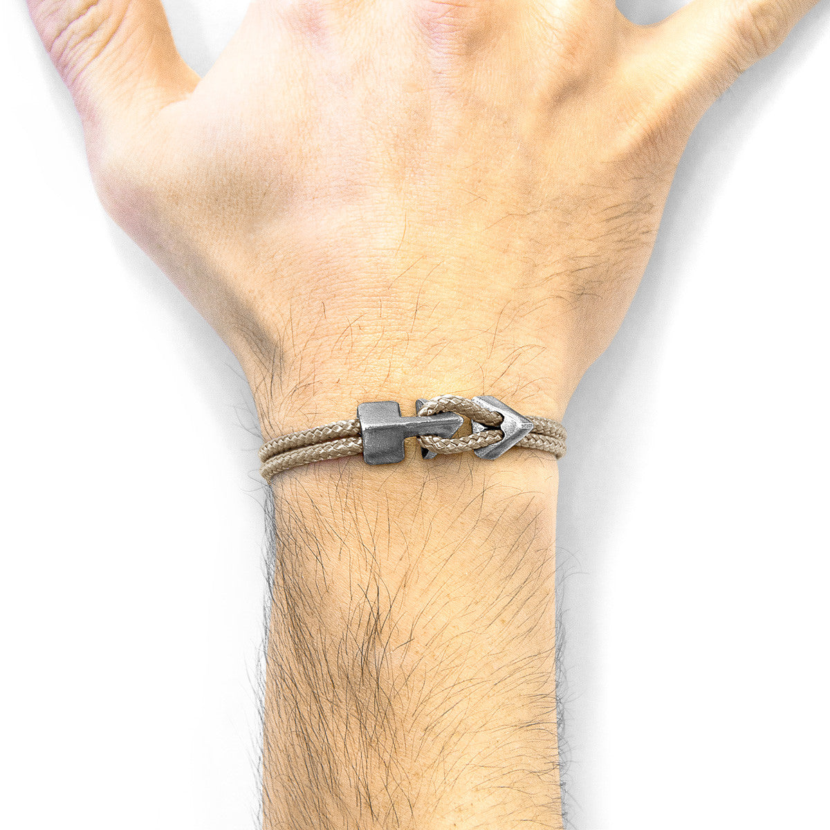 Sand Brown Brixham Silver and Rope Bracelet