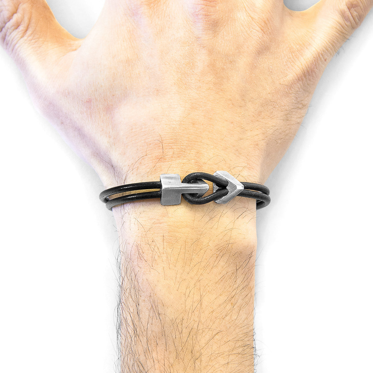 Raven Black Brixham Silver and Round Leather Bracelet