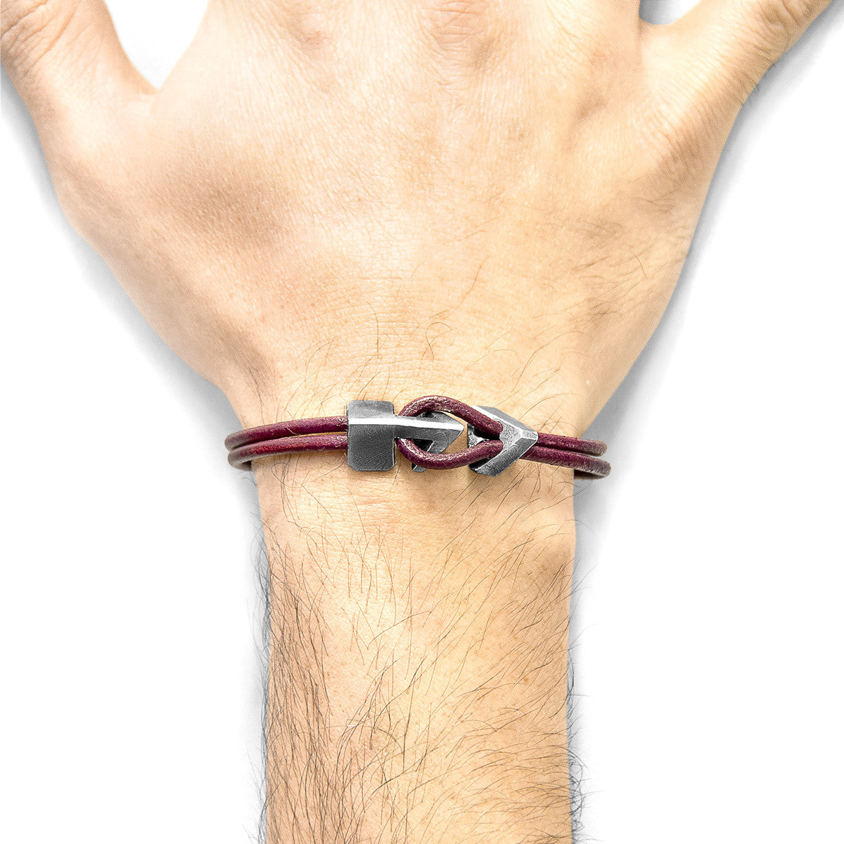 Bordeaux Red Brixham Silver and Round Leather Bracelet