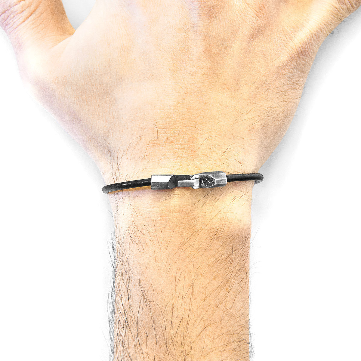 Raven Black Talbot Silver and Round Leather Bracelet