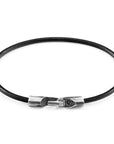 Raven Black Talbot Silver and Round Leather Bracelet