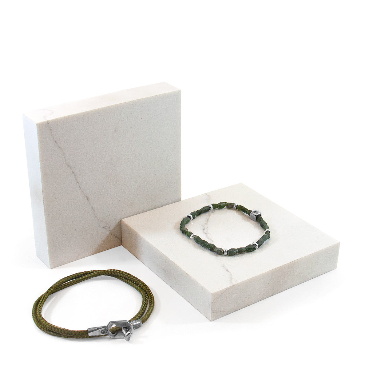 Khaki Green Tenby Silver and Rope Bracelet
