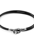 Raven Black Tenby Silver and Round Leather Bracelet