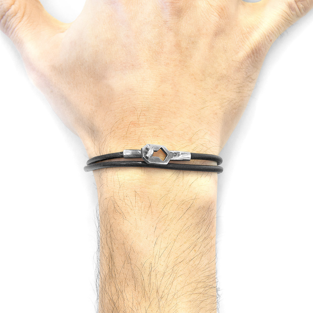 Raven Black Tenby Silver and Round Leather Bracelet