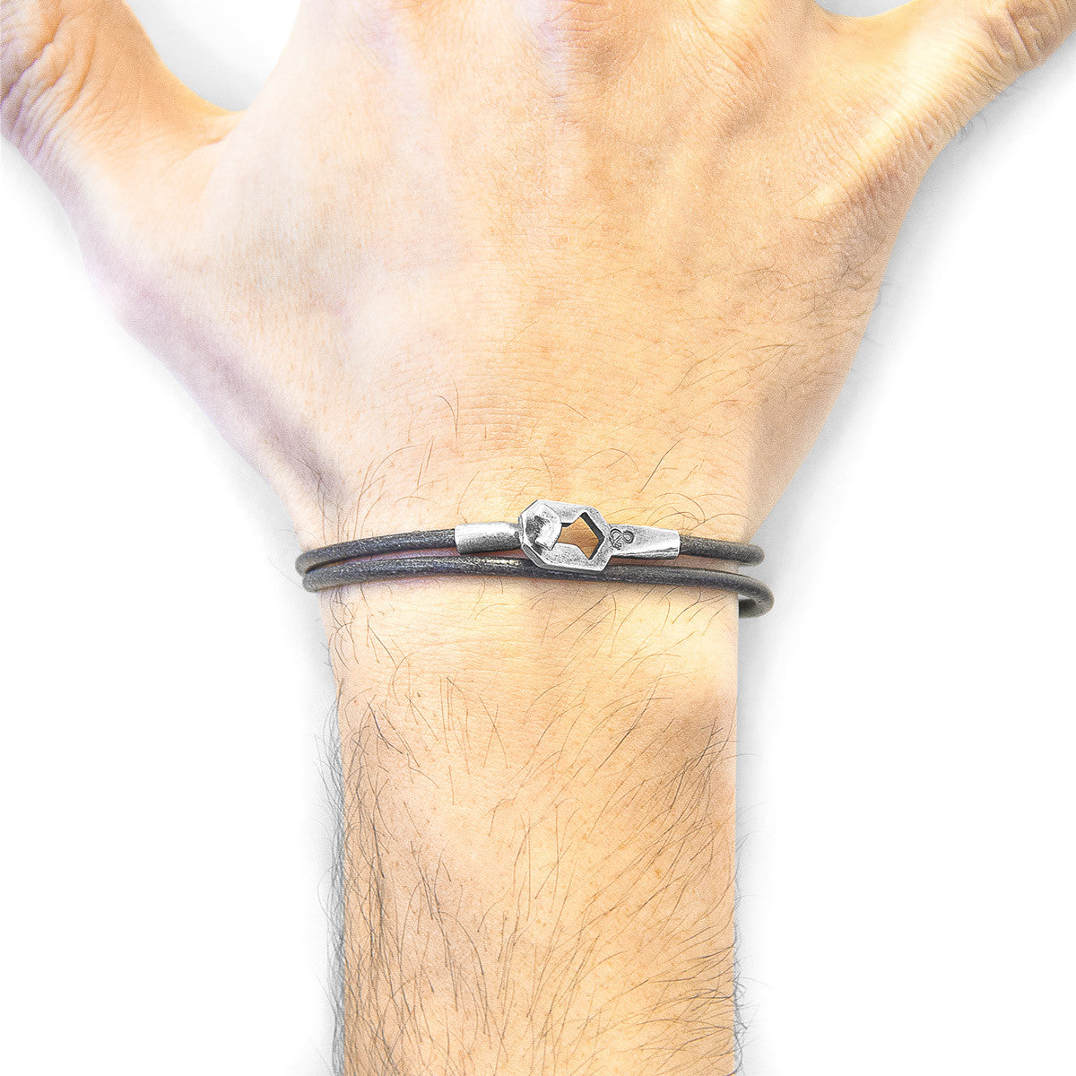 Shadow Grey Tenby Silver and Round Leather Bracelet