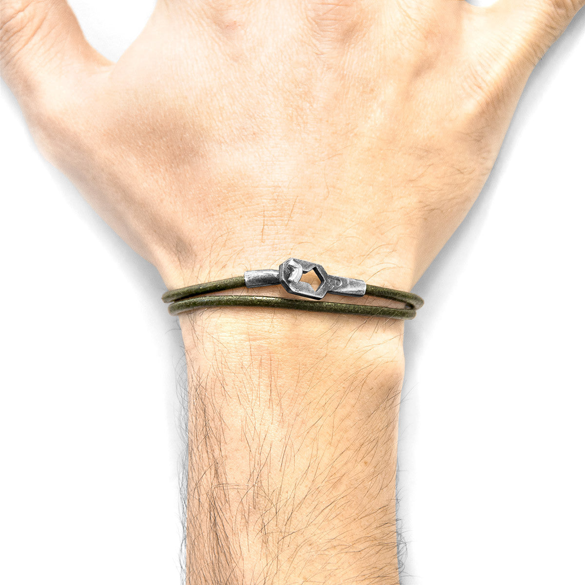 Racing Green Tenby Silver and Round Leather Bracelet