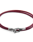 Bordeaux Red Tenby Silver and Round Leather Bracelet