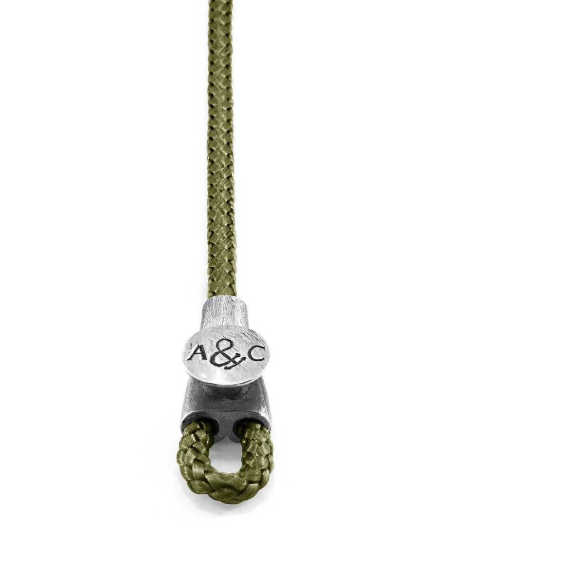 Khaki Green Dundee Silver and Rope Bracelet