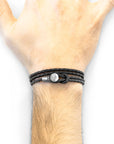 Coal Black Dundee Silver and Braided Leather Bracelet