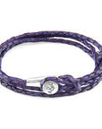 Grape Purple Dundee Silver and Braided Leather Bracelet