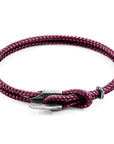 Aubergine Purple Padstow Silver and Rope Bracelet