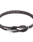 Dark Brown Padstow Silver and Braided Leather Bracelet
