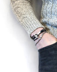 Coal Black Clipper Anchor Silver and Flat Leather Bracelet