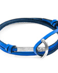 Royal Blue Clipper Anchor Silver and Flat Leather Bracelet