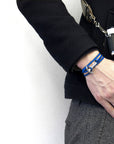 Royal Blue Clipper Anchor Silver and Flat Leather Bracelet