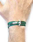 Fern Green Clipper Anchor Silver and Flat Leather Bracelet