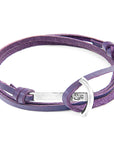 Grape Purple Clipper Anchor Silver and Flat Leather Bracelet