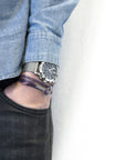 Grape Purple Clipper Anchor Silver and Flat Leather Bracelet